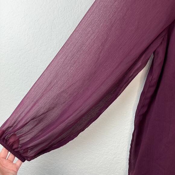 Joie Sheer Long Sleeve Smocked Mockneck Blouse Size Large Whimsigoth Witchy Goth - Picture 4 of 8